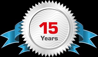 15 year anniversary medallion with blue ribbons